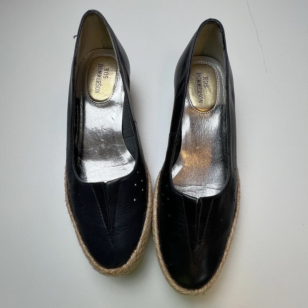 Ros Hommerson Envy Deep Navy Leather Espadeille Wedge Heel 4